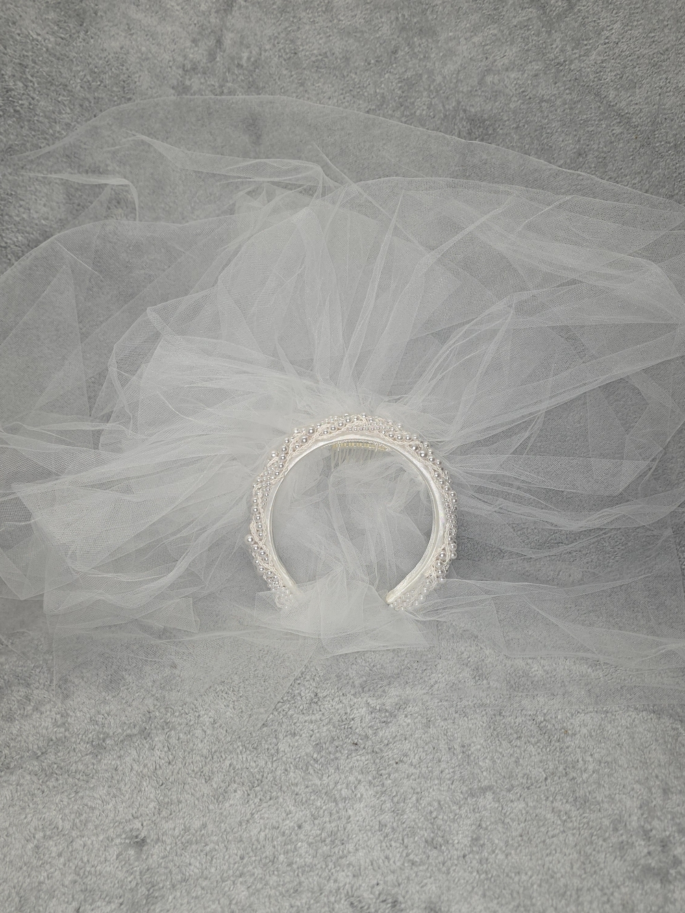 Bridal Pearl Braided Headband Veil - White